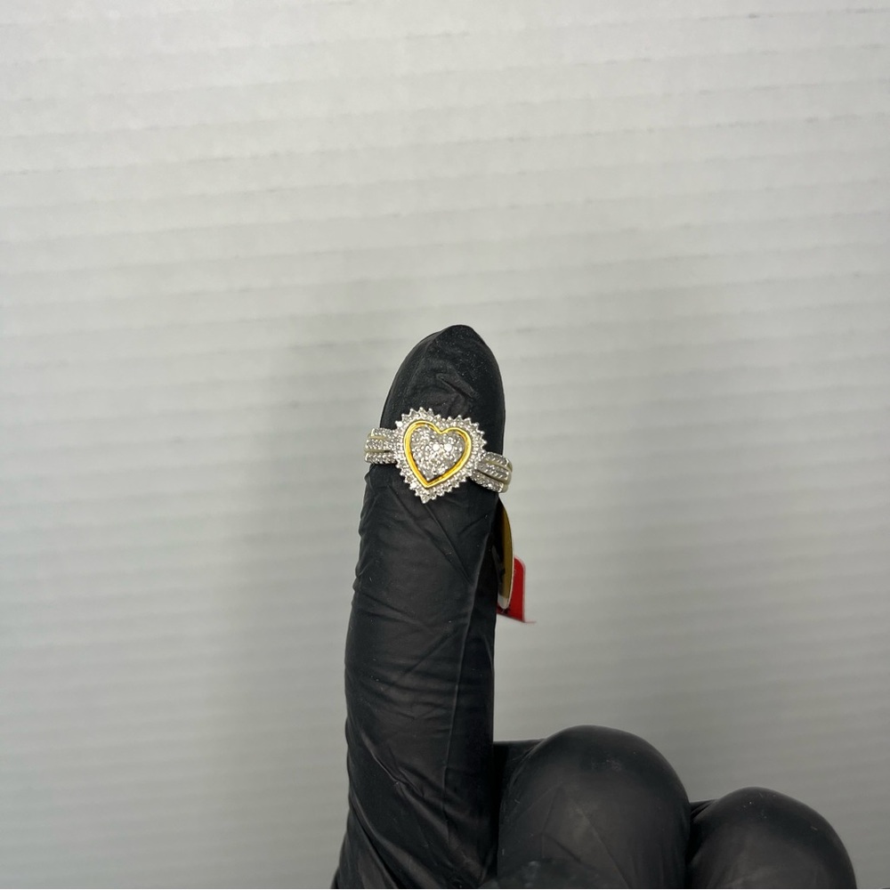 10K Yellow Gold Womens Round Diamond Heart Ring 1/3 Cttw - Picture 9 of 12